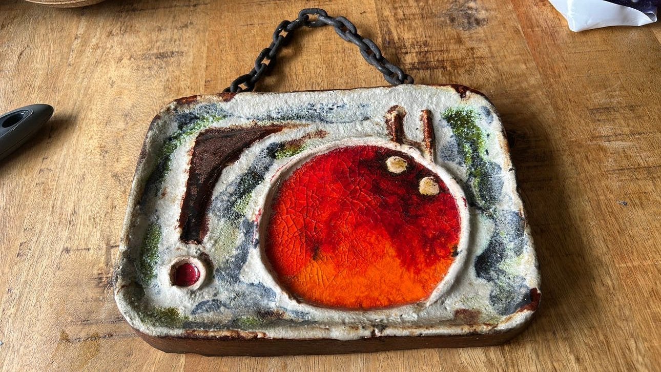 Vintage Ruscha wandtegel met ketting, Ophalen of Verzenden