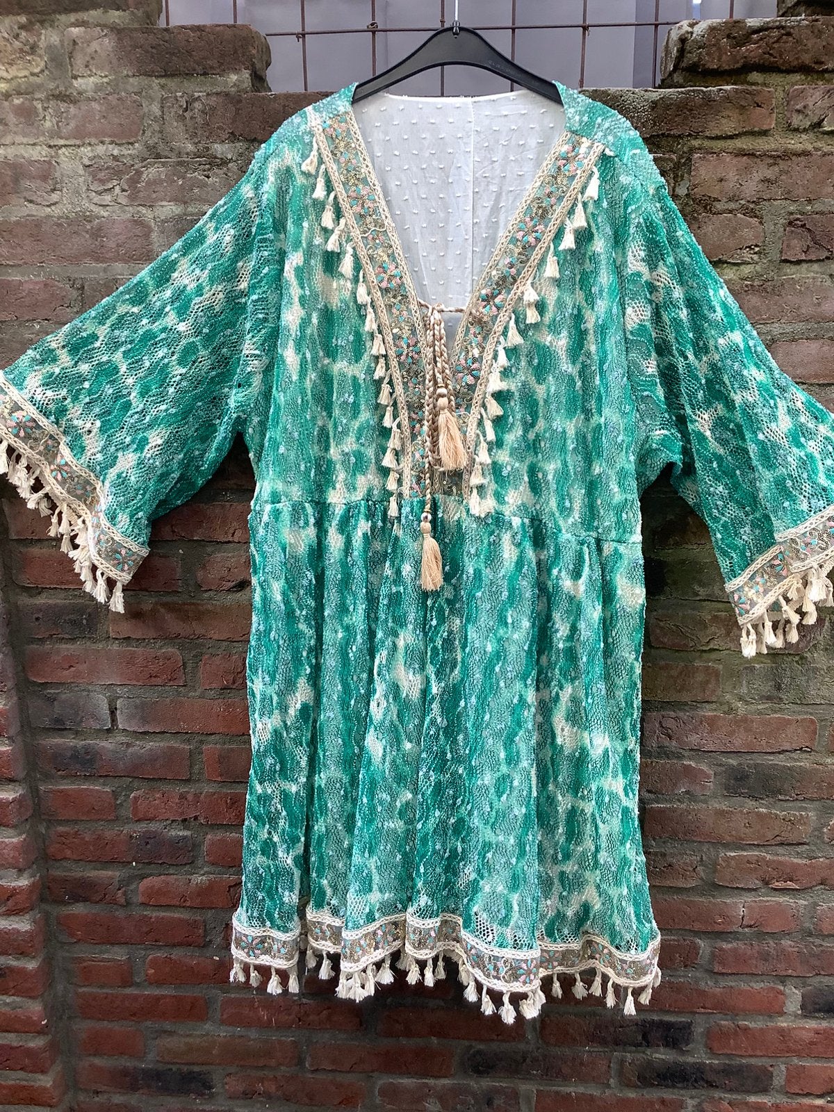 Italiaanse bohemian jurk tuniek Ibiza stijl, Ophalen of Verzenden, Gedragen, Maat 46/48 (XL) of groter, Boven de knie