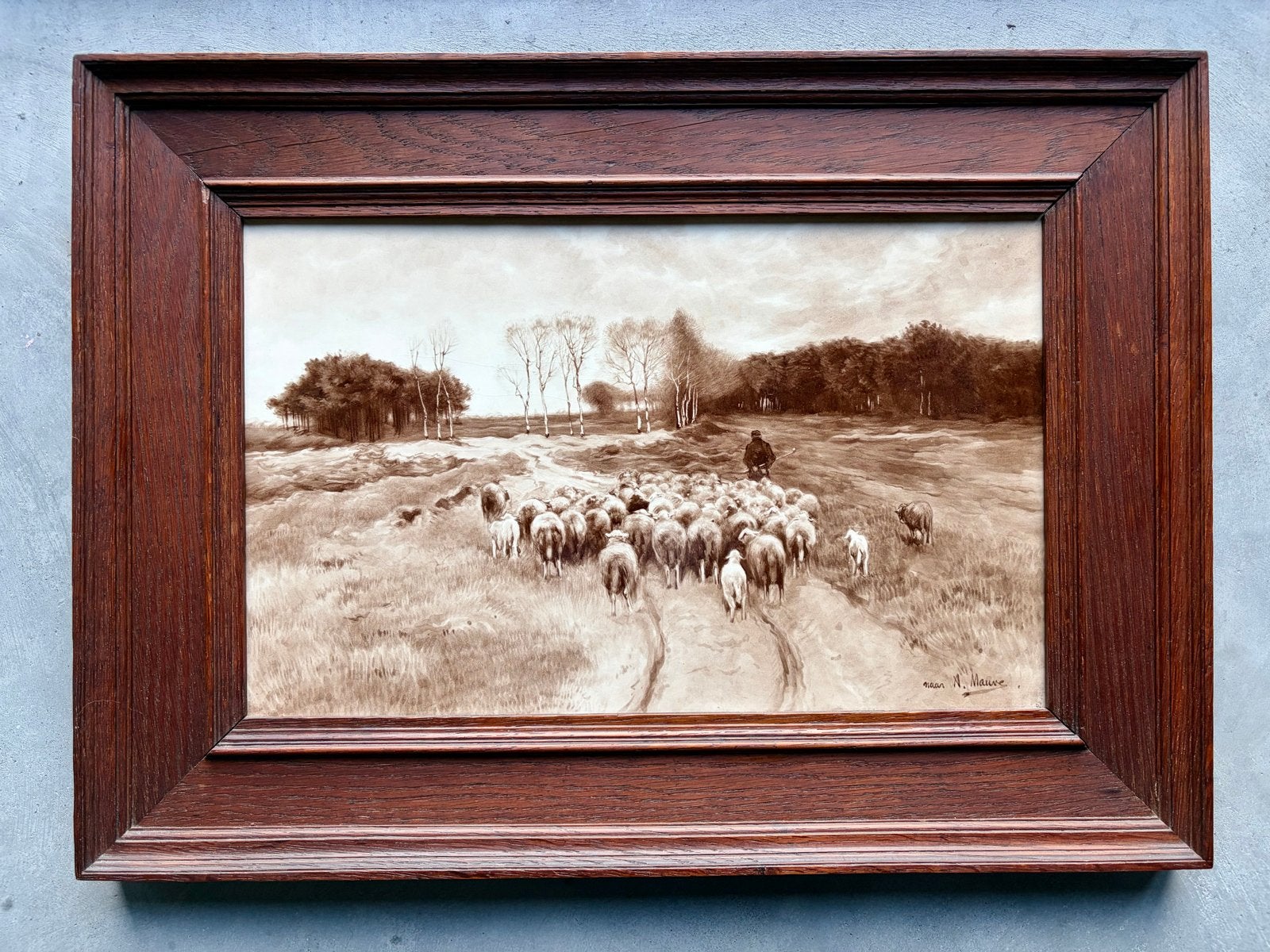 Grote tegelplaat De Porceleyne Fles 1896, naar Anton Mauve., Ophalen