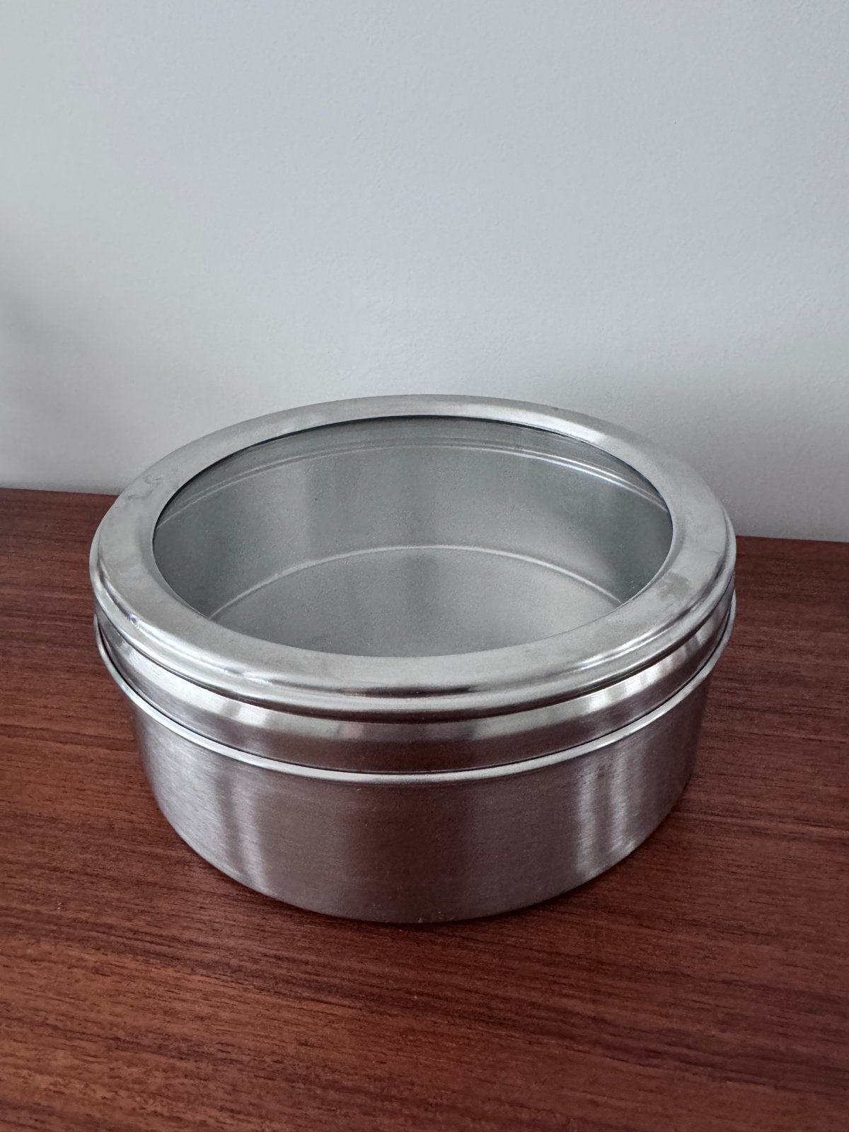 Metalen koektrommel met transparant deksel, jaren negentig, Zilver, Ophalen of Verzenden, Metaal, Overige typen