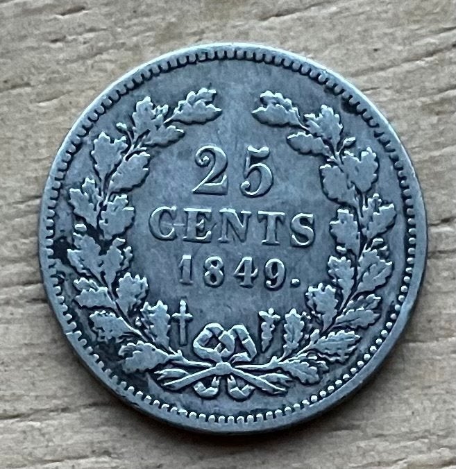 25 cent 1849 Willem II, Ophalen, Zilver, 25 cent, Losse munt