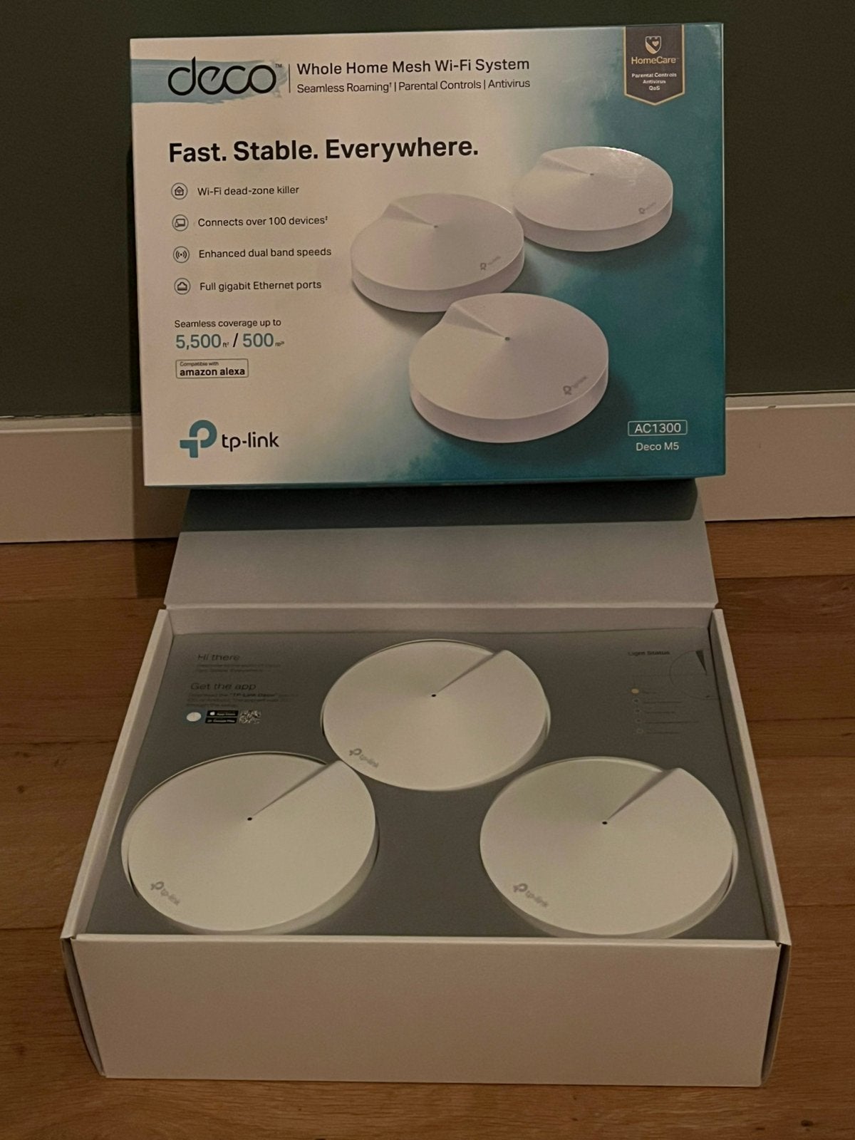Set 3x TP-Link Deco M5 AC1300 WiFi Mesh Systeem, Computers en Software, WiFi-versterkers, Ophalen of Verzenden, Zo goed als nieuw