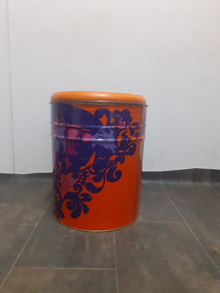 Seventies design opberg ton kruk blik 33 x 43 cm hoog retro, Gebruikt, ?, IJzer, ?