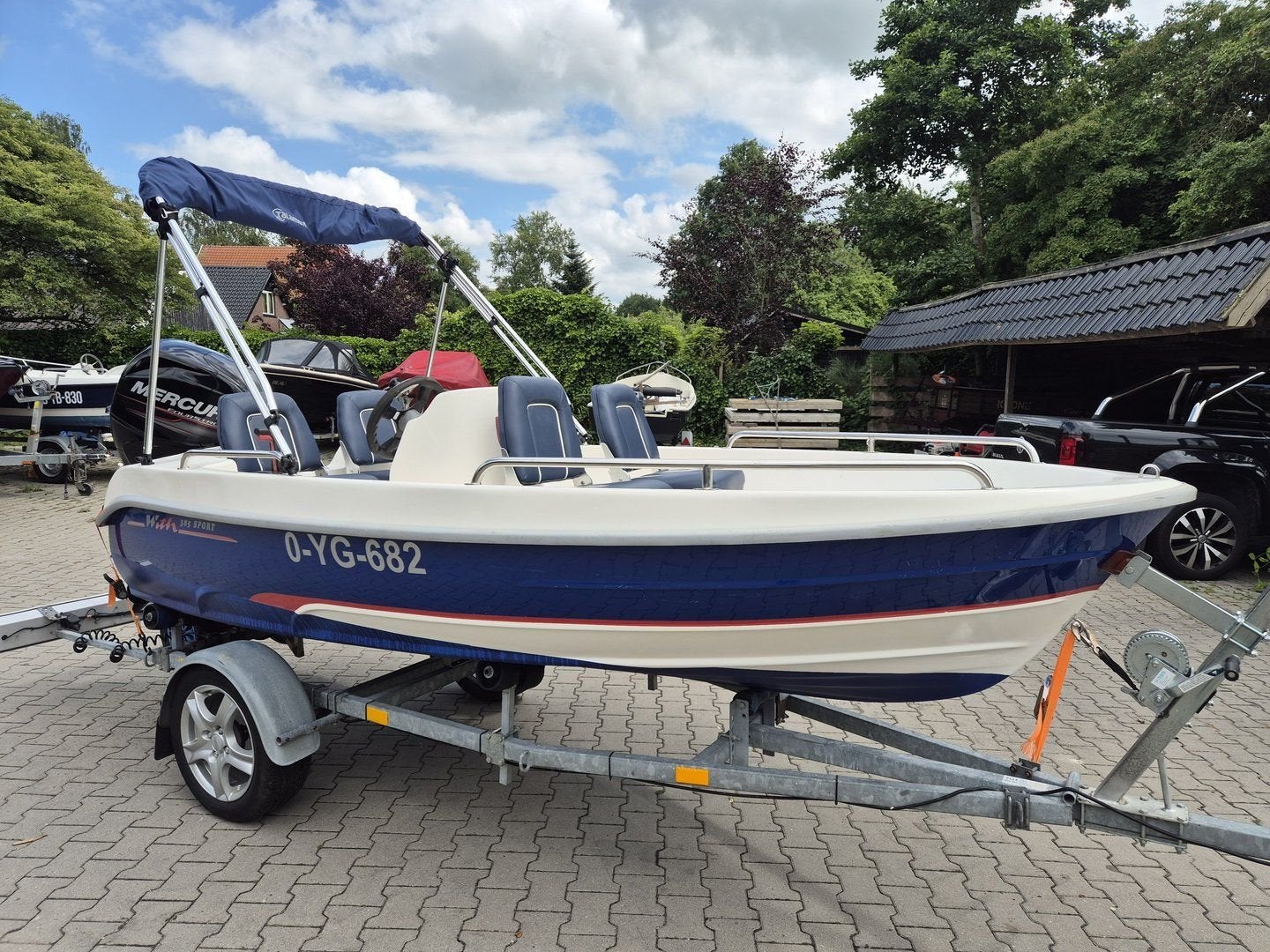 With 385 Sport met Pega trailer evt. 40 pk Mercury 4-tact EF, Watersport en Boten, Vis- en Consoleboten, -, -, Zo goed als nieuw