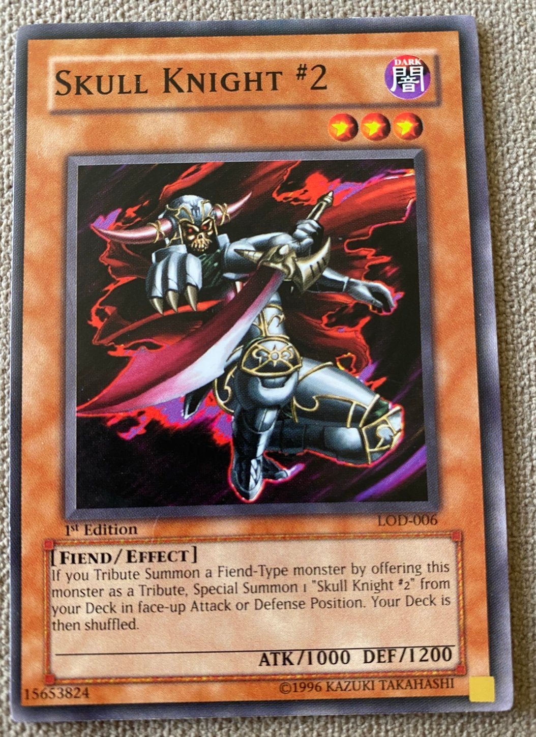 Yu-Gi-Oh! Skull Knight #2 LOD 1st Edition Letter Misprint !, Ophalen of Verzenden, Zo goed als nieuw