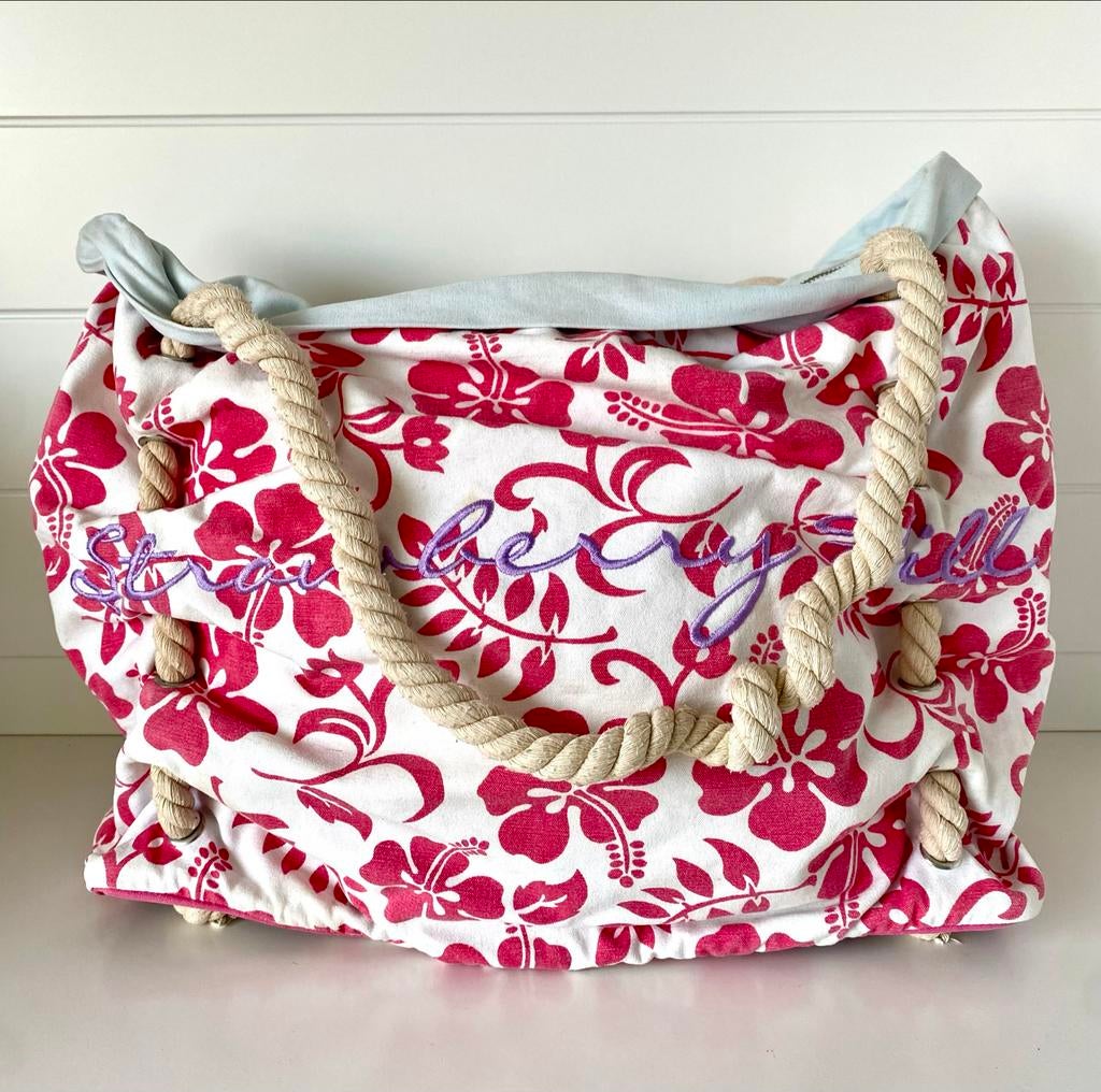 Riviera Maison Strandtas met Bloemenprint en Touw Handvatten, 40 tot 60 cm, Gebruikt, 20 tot 30 cm, Ophalen of Verzenden