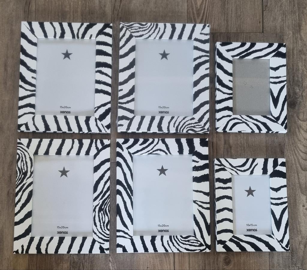 6 Xenos fotolijstjes zwart/wit, zebraprint, diverse maten, Ophalen of Verzenden