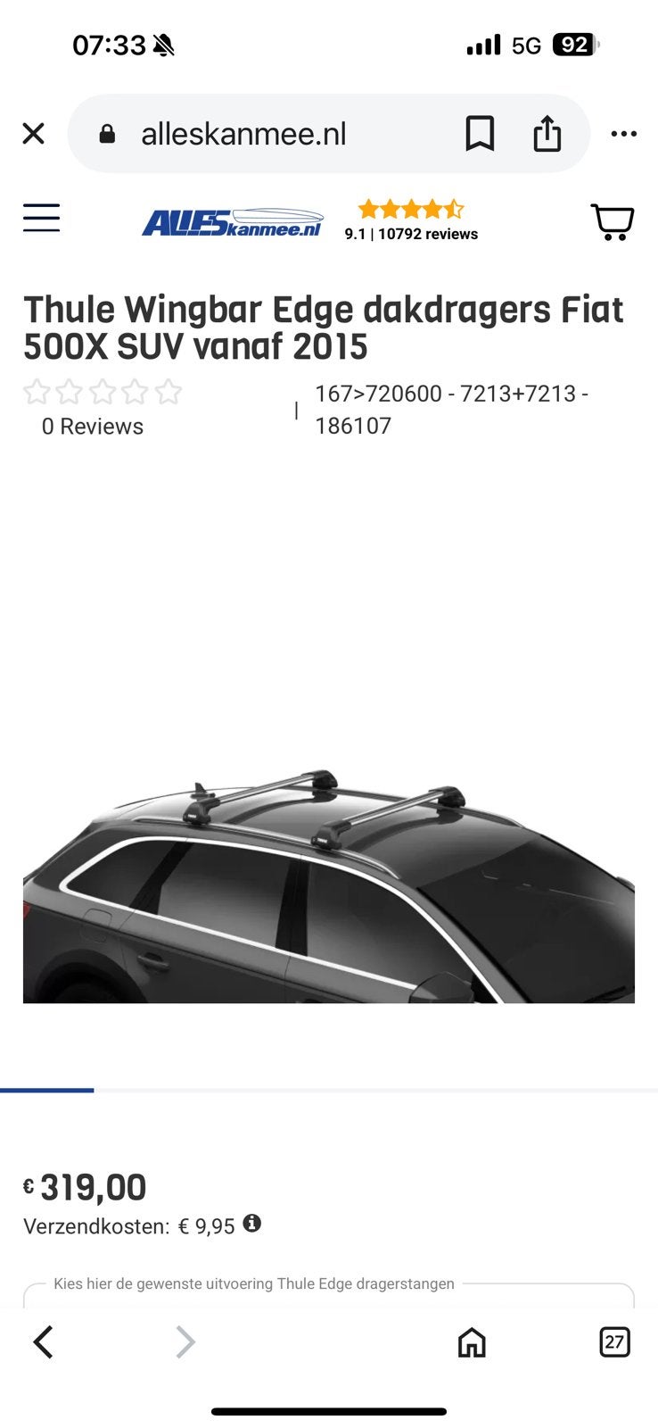 Dakdragers fiat 500 x, Ophalen, Zo goed als nieuw