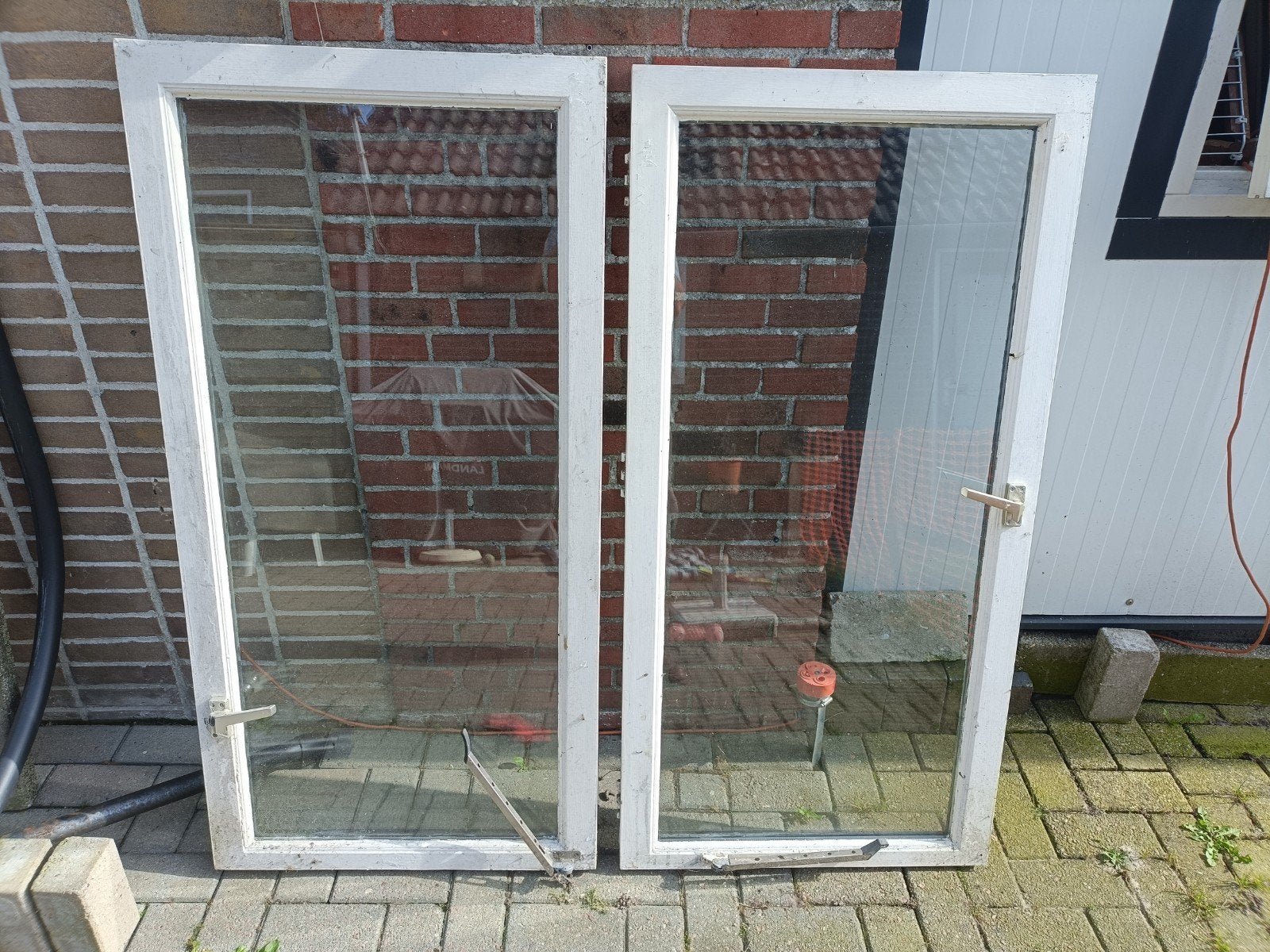 2 ramen met dubbel glas., Gebruikt, Raamkozijn, 75 tot 150 cm, Hout