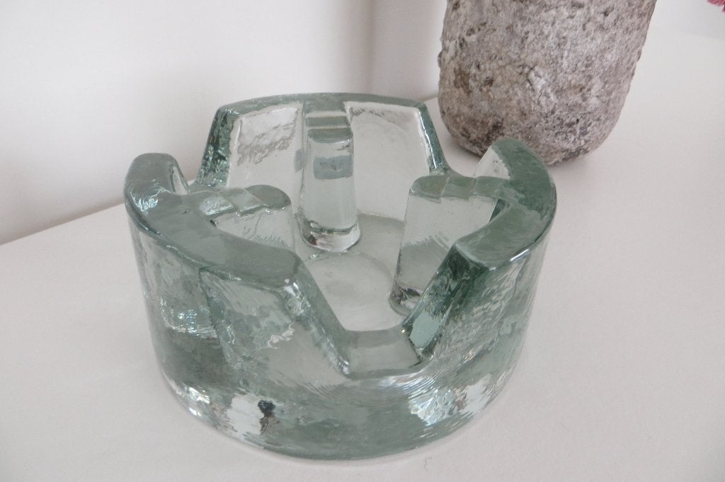 Oud zwaar glazen theelicht / rechaud. voor waxinelichtjes., Antiek en Kunst, Ophalen of Verzenden