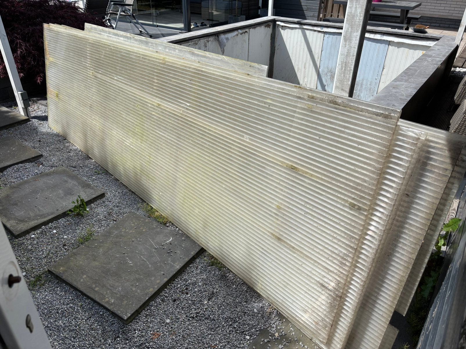 5 polycarbonaat platen 3400 X 980mm, Doe-het-zelf en Verbouw, Platen en Panelen, Ophalen, Gebruikt