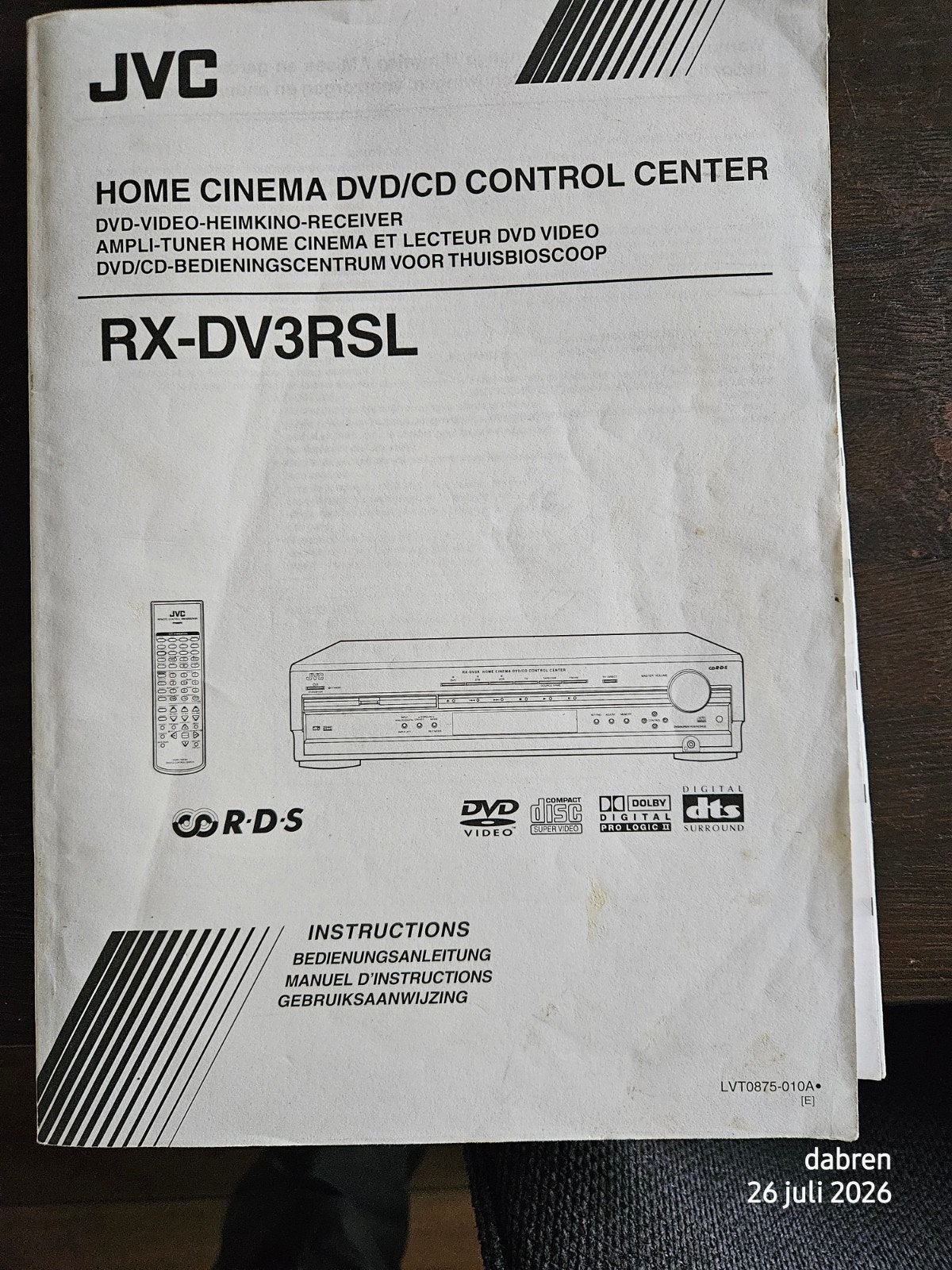 JVC Home Cinema DVD/CD Con Center RX-DV3RSL met 5.1 syste, Ophalen, Gebruikt, JVC, 70 watt of meer