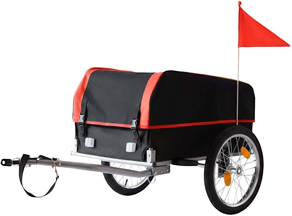 Fietsaanhanger zwart/rood, Ophalen, Vering, Zo goed als nieuw, 80 kg of meer