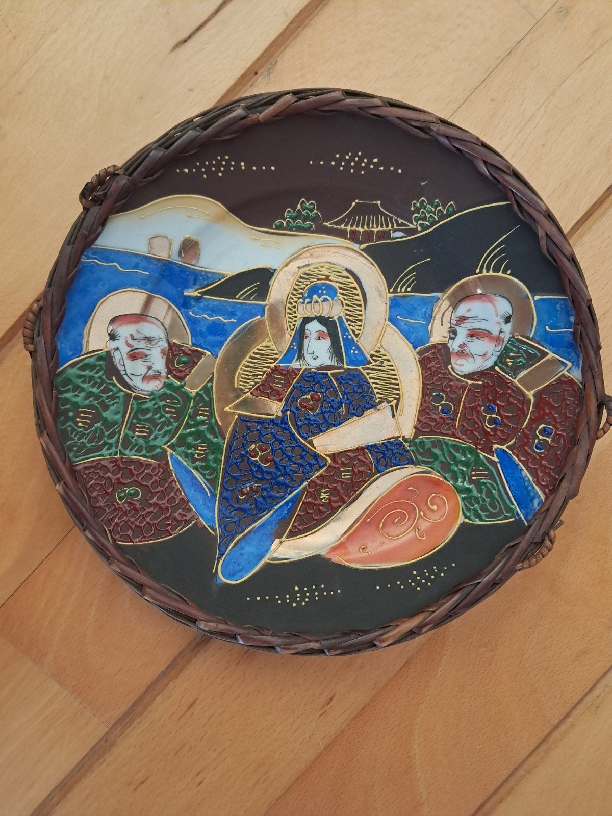 Japans Satsuma-bord met bamboe rand, Ophalen of Verzenden