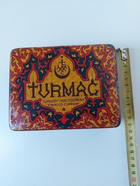 Vintage Turmac tabaksblik - Turks-Macedonisch, Verzamelen, Blikken, Ophalen of Verzenden, Gebruikt, Overige, Overige merken