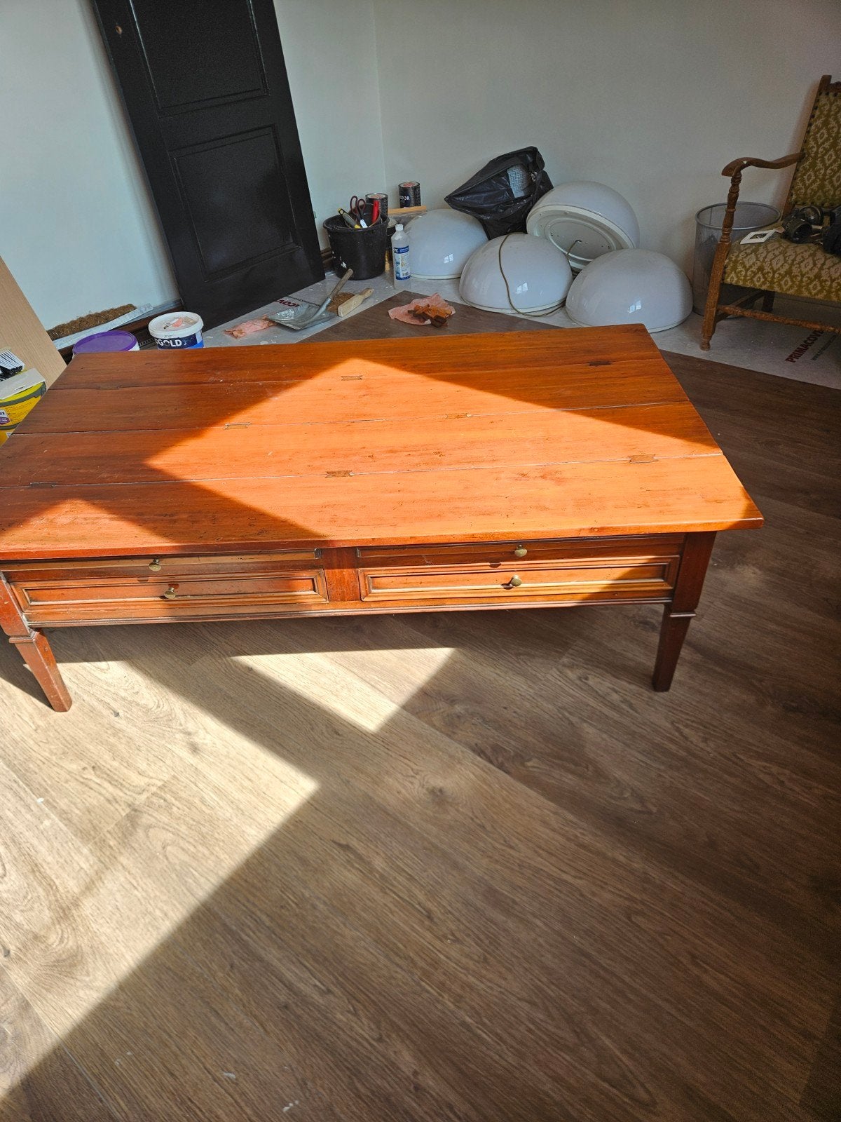 Vintage Salontafel met Uitschuifbare Bladen en Lades, Antiek en Kunst, Ophalen