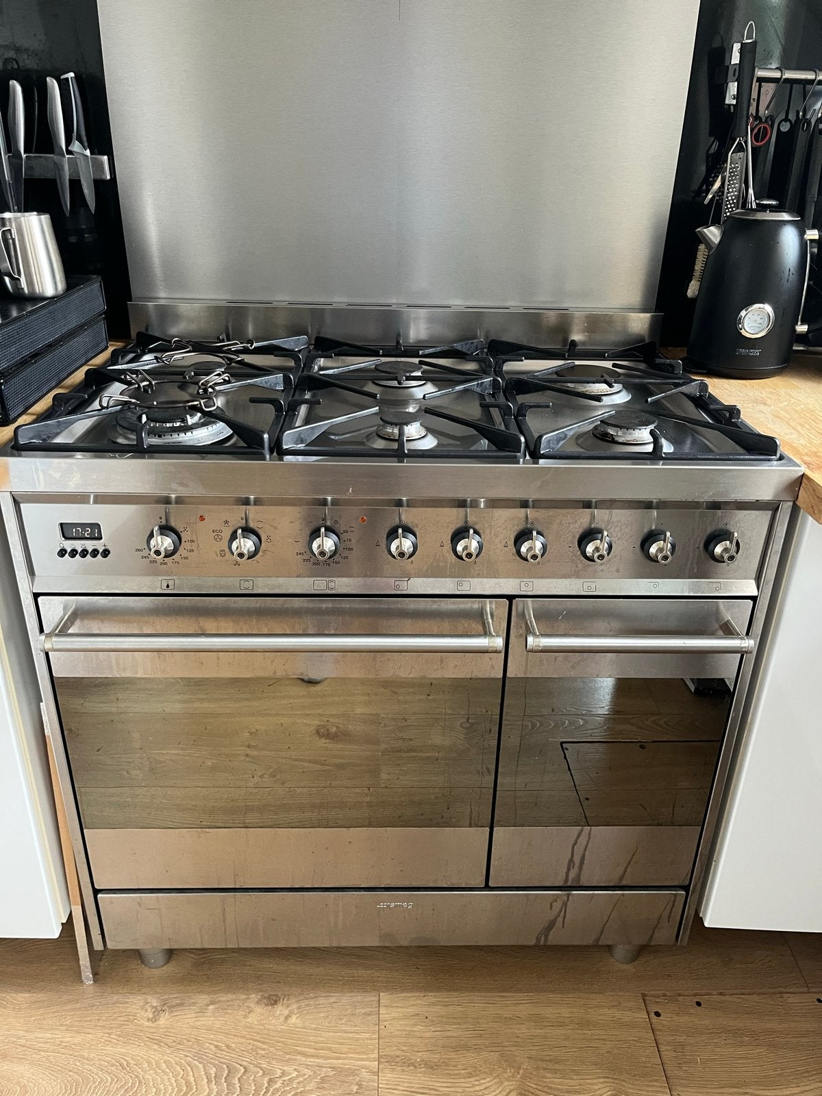 SMEG gasfornuis 90cm met wokbrander en 2 elektrische ovens, Witgoed en Apparatuur, Fornuizen, Gebruikt, 60 cm of meer, Ophalen of Verzenden