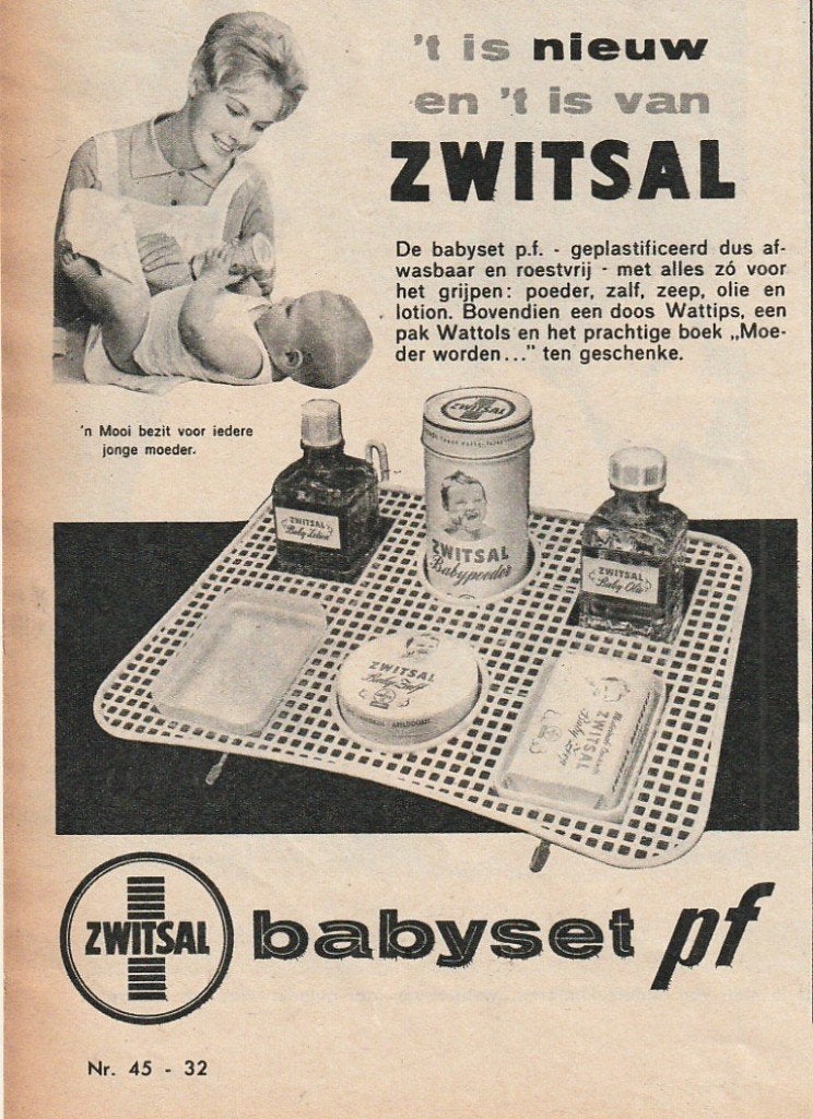 Retro reclame 1960 Zwitsal babyset baby rekje met poeder, Verzenden, Overige typen