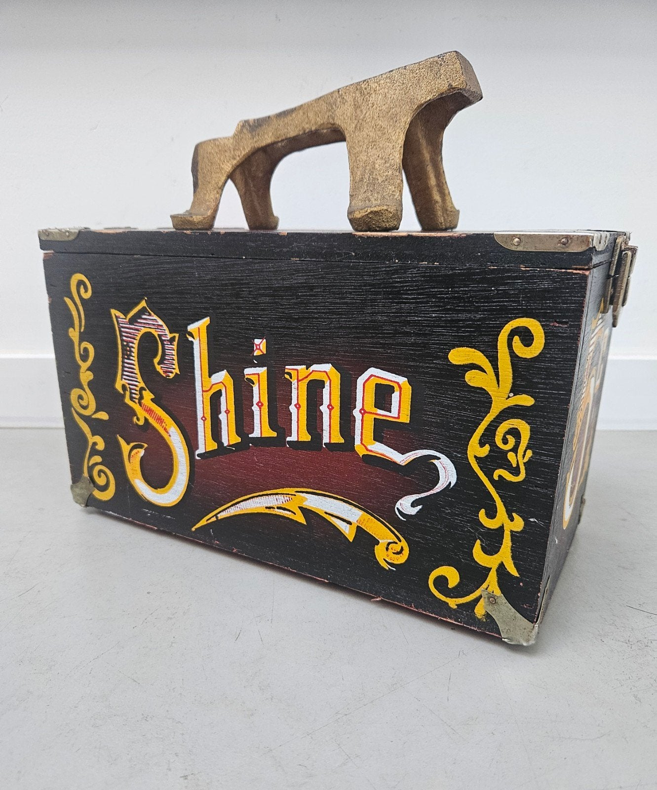 Vintage Houten Schoenpoetsdoos Circus / Kermis Stijl, Ophalen of Verzenden, Gebruikt