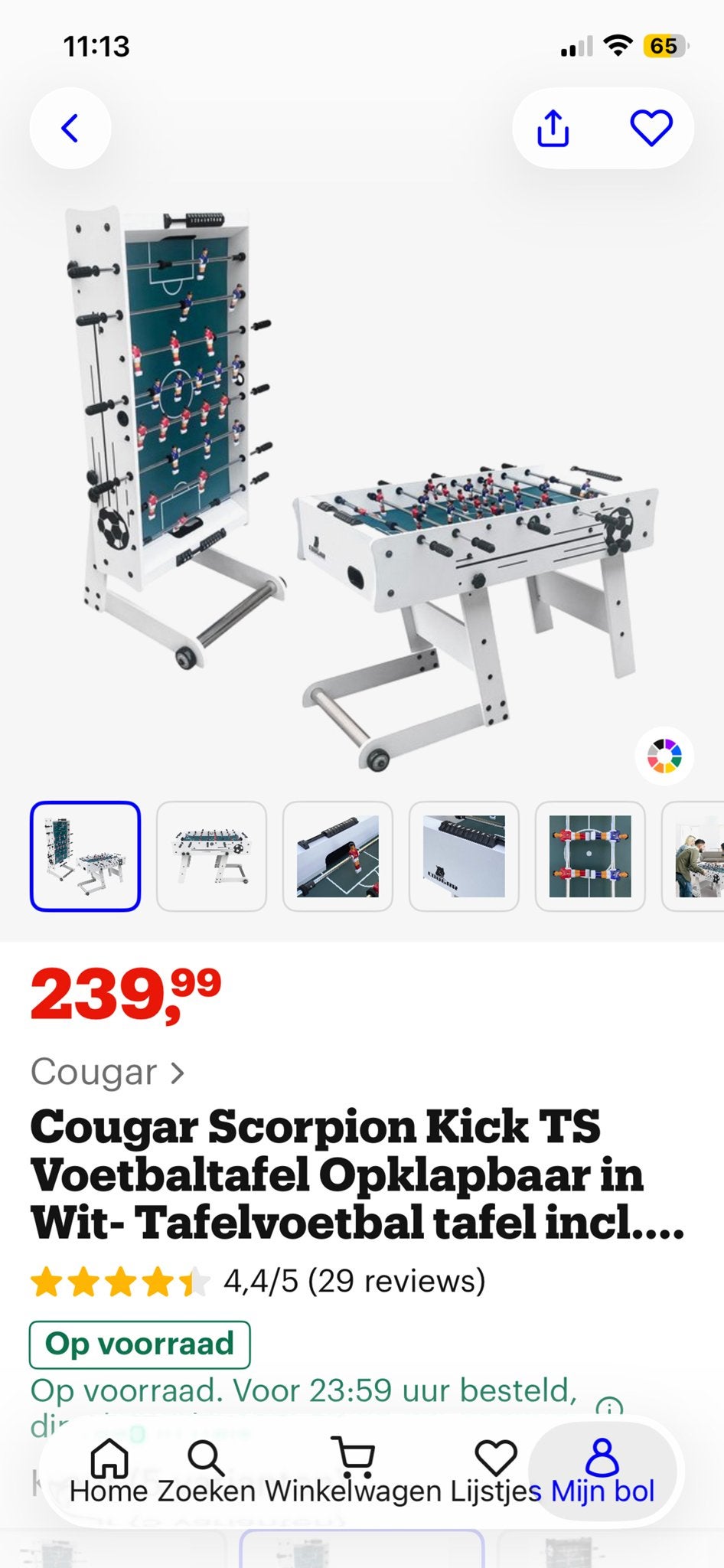 Cougar Scorpion Kick TS Voetbaltafel - Opklapbaar, Ophalen, Gebruikt
