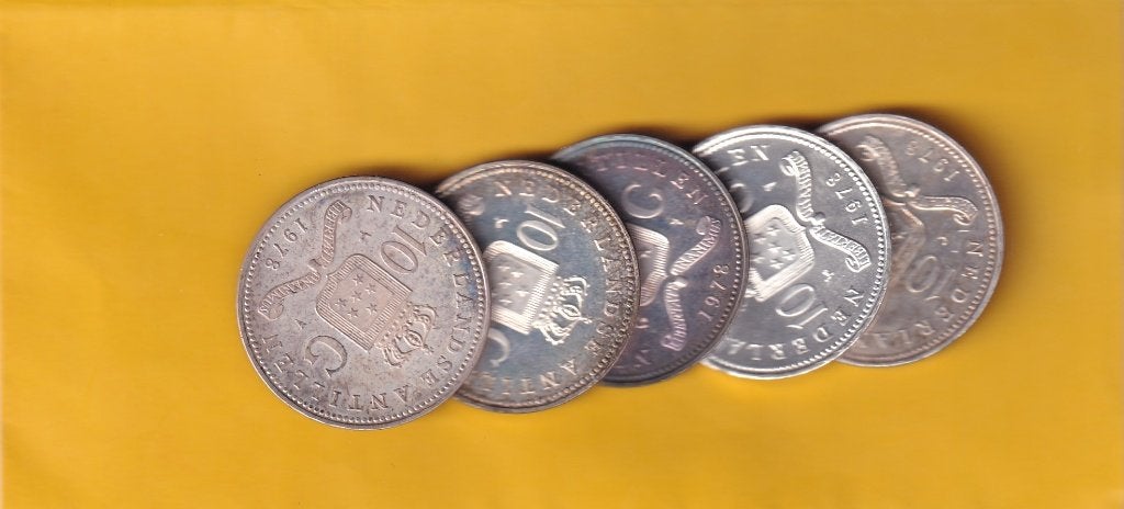 Nederlandse Antillen 5 Zilveren 10 Gulden 1978 Munten Divers, Koningin Juliana, Zilver, Ophalen of Verzenden, Losse munt