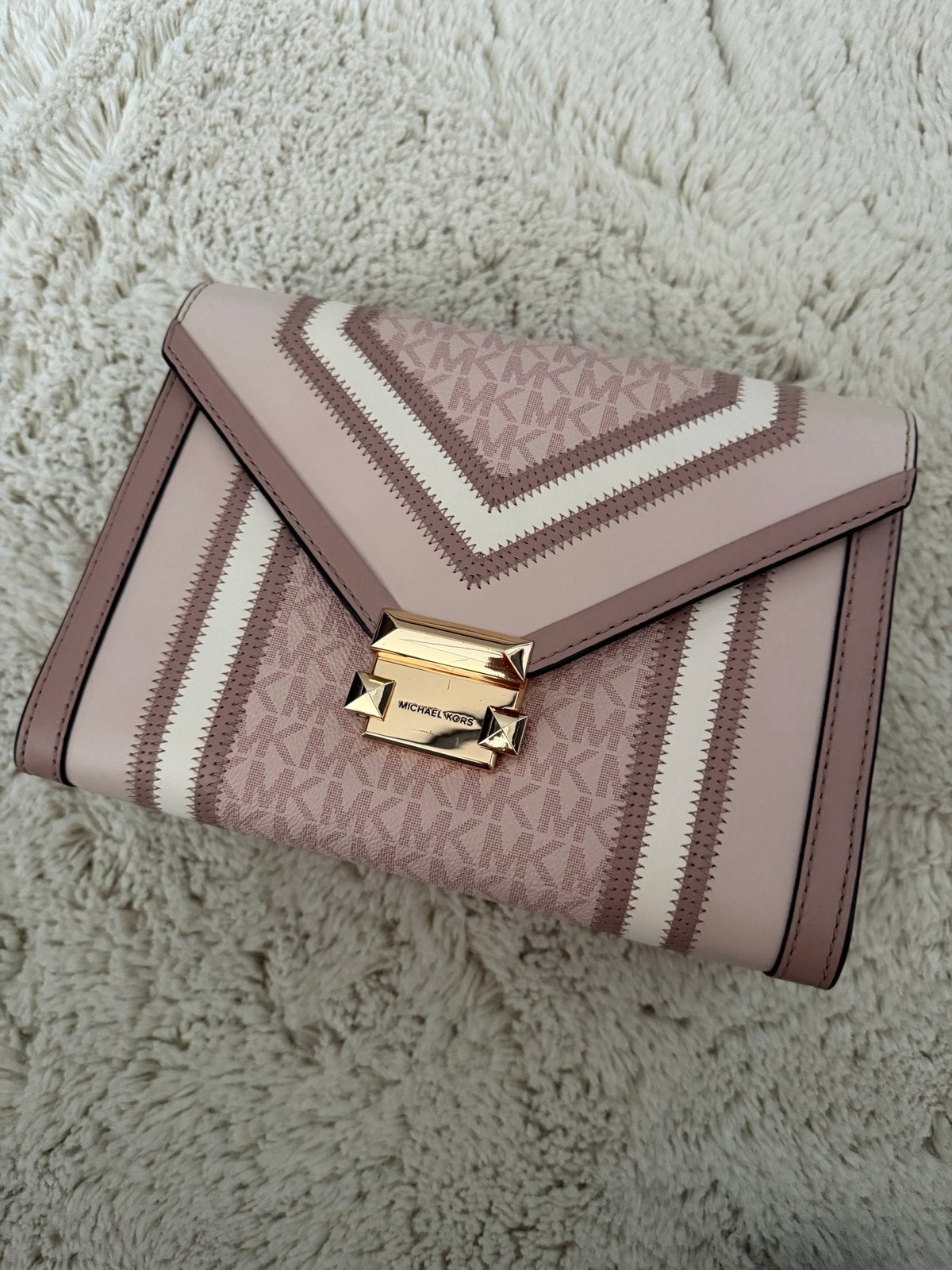 Michael Kors Schoudertasje Roze/Wit/Bruin, Sieraden, Tassen en Uiterlijk, Tassen | Damestassen, Zo goed als nieuw, Schoudertasje
