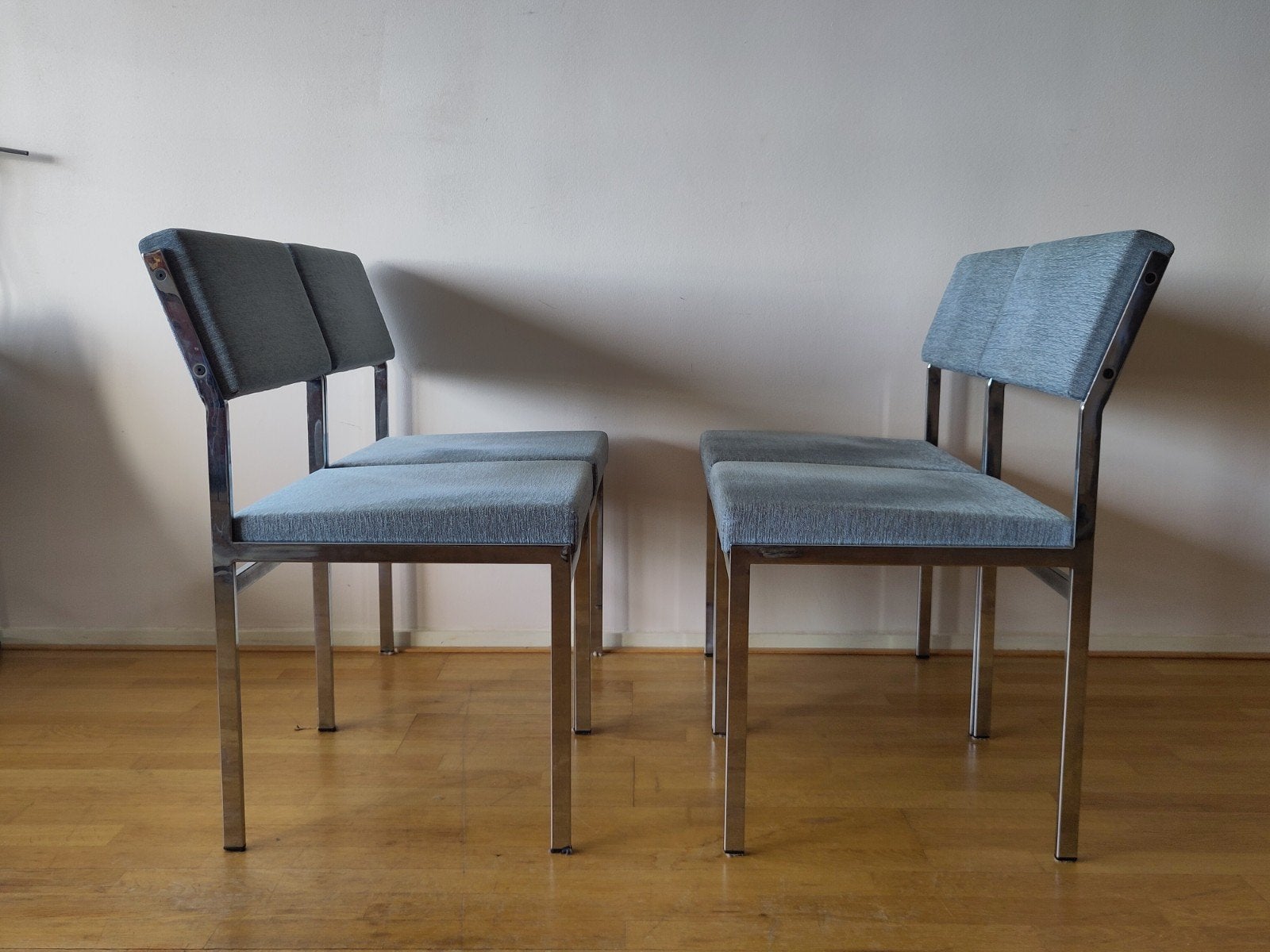 4x Vintage Pastoe eetkamerstoel SM07 stoelen chroom stof, Huis en Inrichting, Ophalen, Gebruikt, Blauw, .
