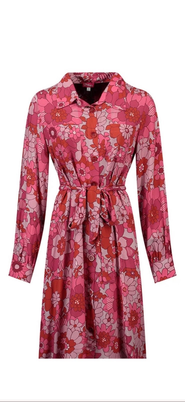 Tante Betsy jurk maat L met bloemenprint, Kleding | Dames, Jurken, Gedragen, Maat 42/44 (L), Roze, Knielengte, Ophalen of Verzenden
