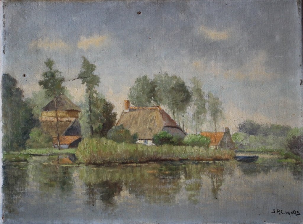 J.P.C. van Os, fraaie olie/doek., Doek, Ophalen of Verzenden, Landschap, Olieverf