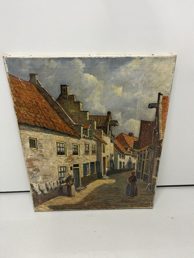 Klassiek Hollands Stadsgezicht door Johan Bos, Antiek en Kunst, Ophalen, Klassiek, Gesigneerd, Stads- / dorpsgezicht