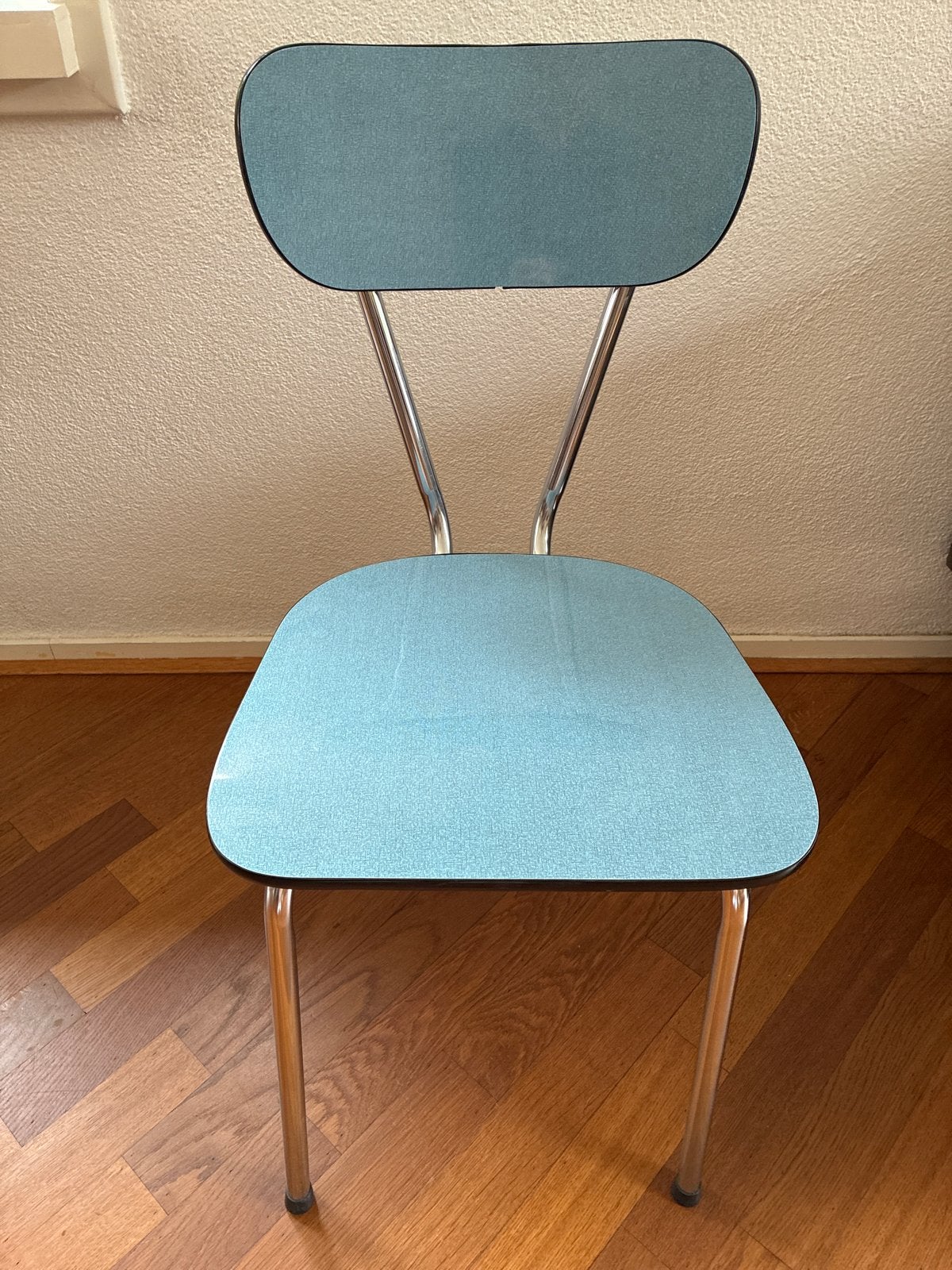 Vintage Formica stoel met blauwe zitting/ rugleuning, Ophalen, Gebruikt, Blauw, Vintage