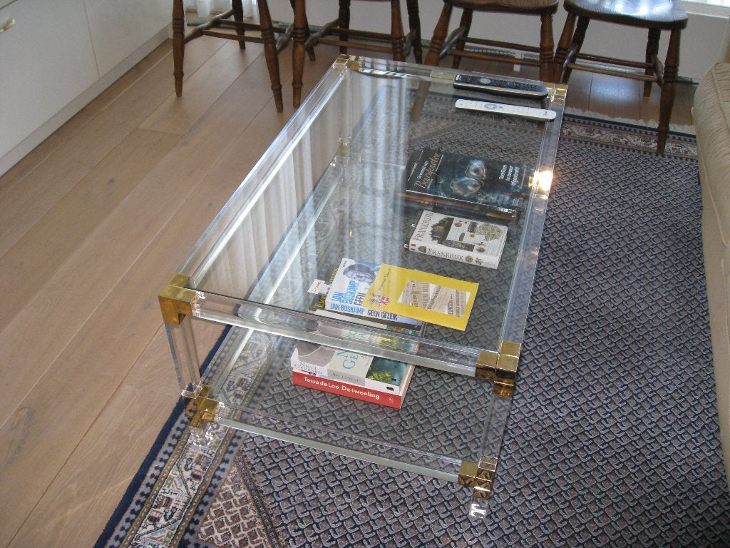 salontafel , met glasplaat boven en beneden, Huis en Inrichting, 50 tot 100 cm, 50 tot 100 cm, Ophalen, Smaakvol