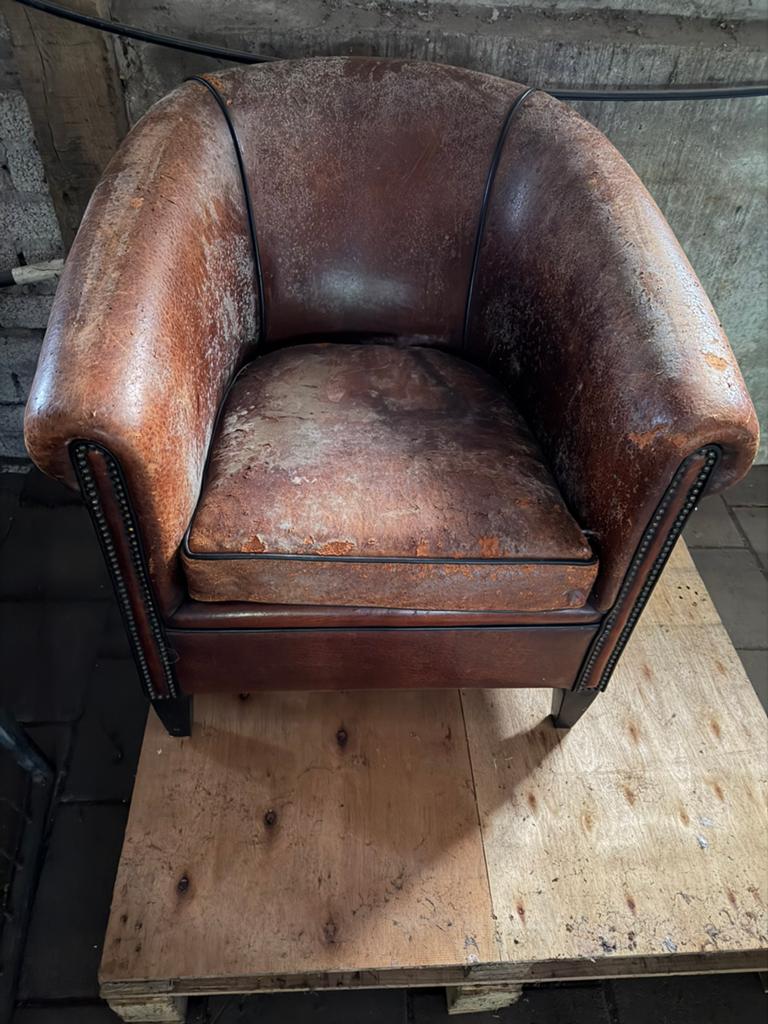 Leren fauteuil, opknapper, Ophalen, Gebruikt, 75 tot 100 cm, 50 tot 75 cm