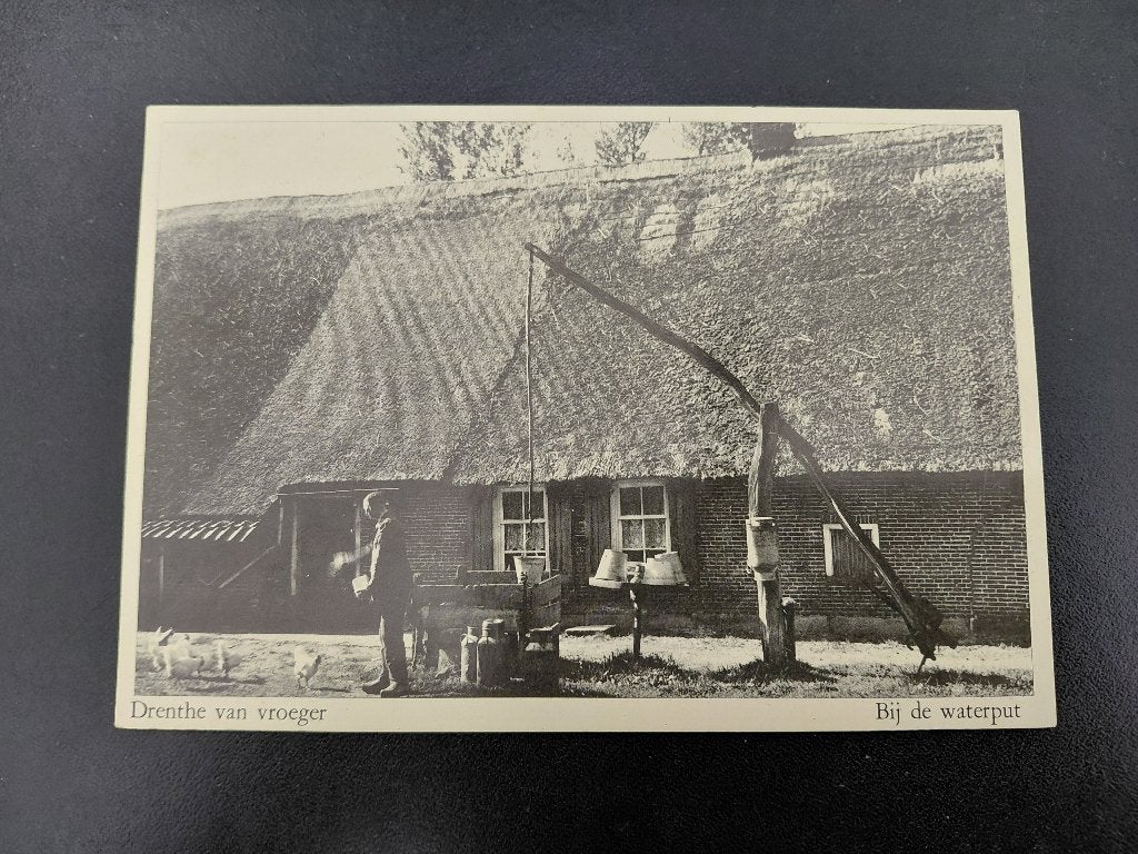 Drenthe van vroeger, bij de waterpunt, echte fotokaart, onge, Verzenden, Voor 1920, Ongelopen, Gebouw