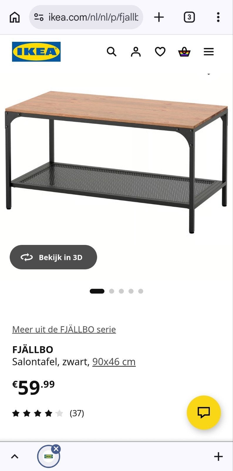 Salontafel IKEA Fjällbo, Ophalen, Gebruikt, 50 tot 100 cm, 25 tot 50 cm