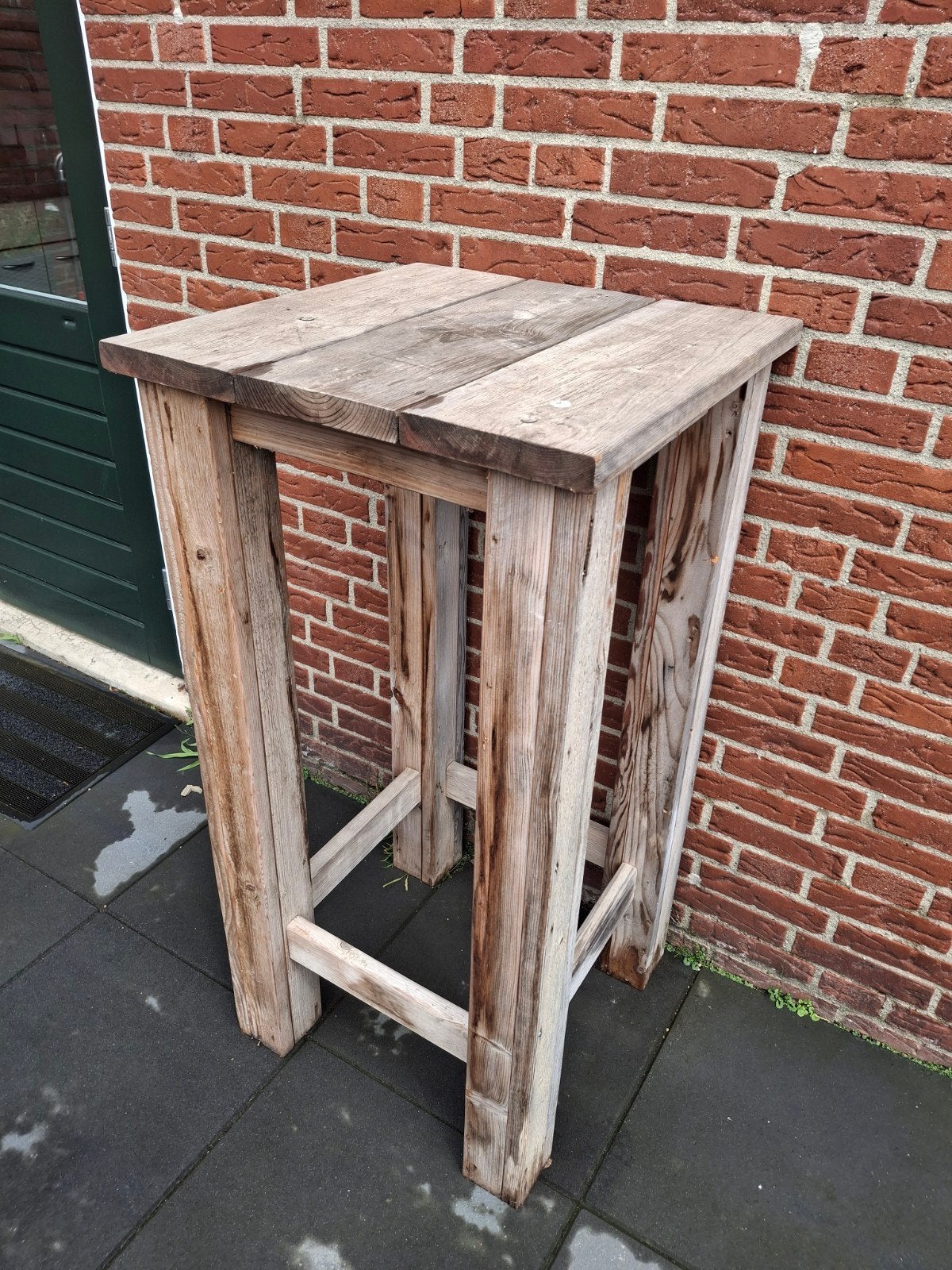 Steigerhouten statafel / bartafel vierkant, Ophalen, Gebruikt