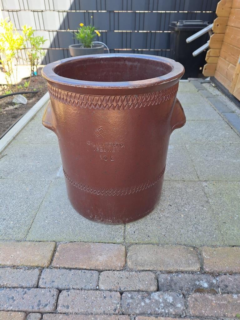 Antieke geglazuurde zuurkoolpot - 10 liter, Ophalen