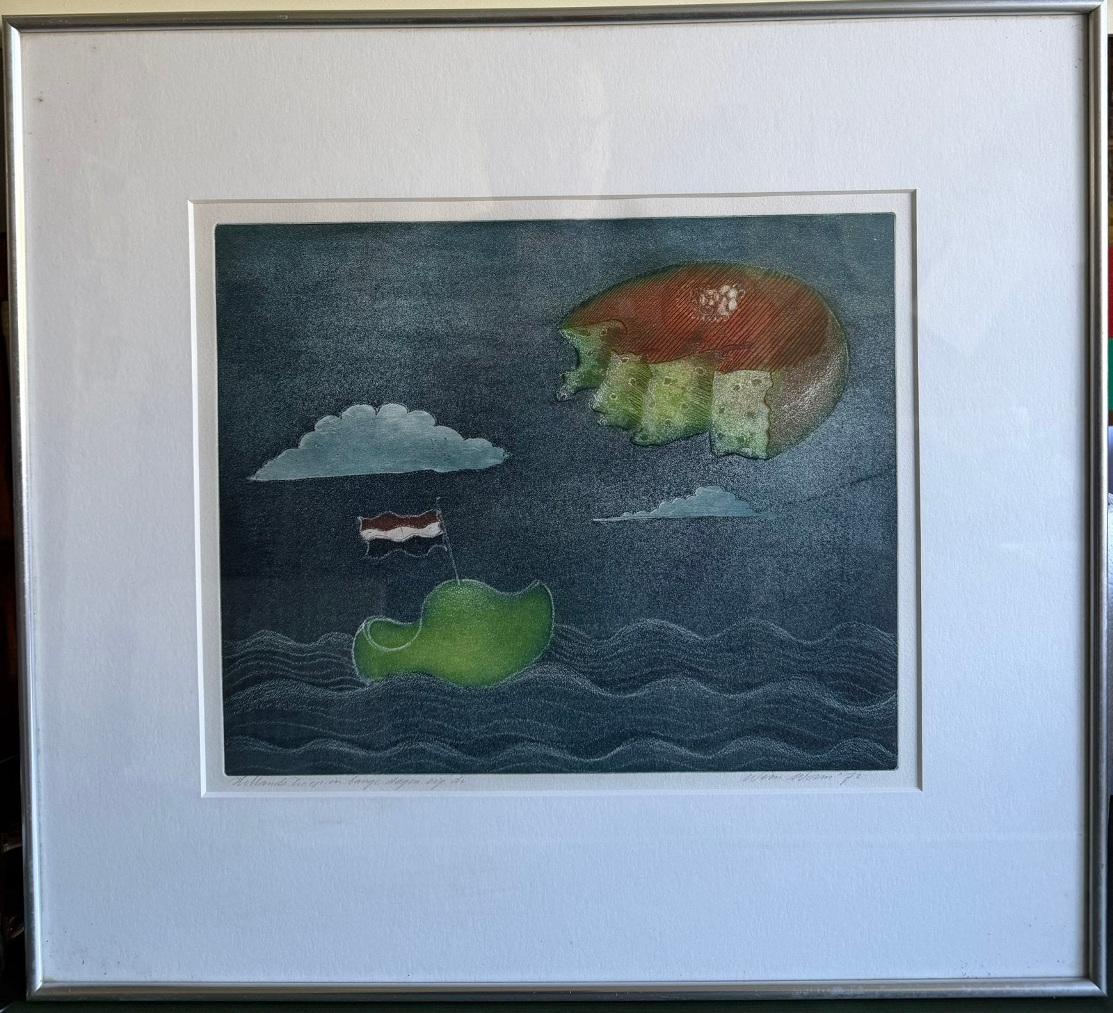 Wim Worm - kleurenets, Ophalen of Verzenden, Gesigneerd, 1950 - 1999, 55 cm