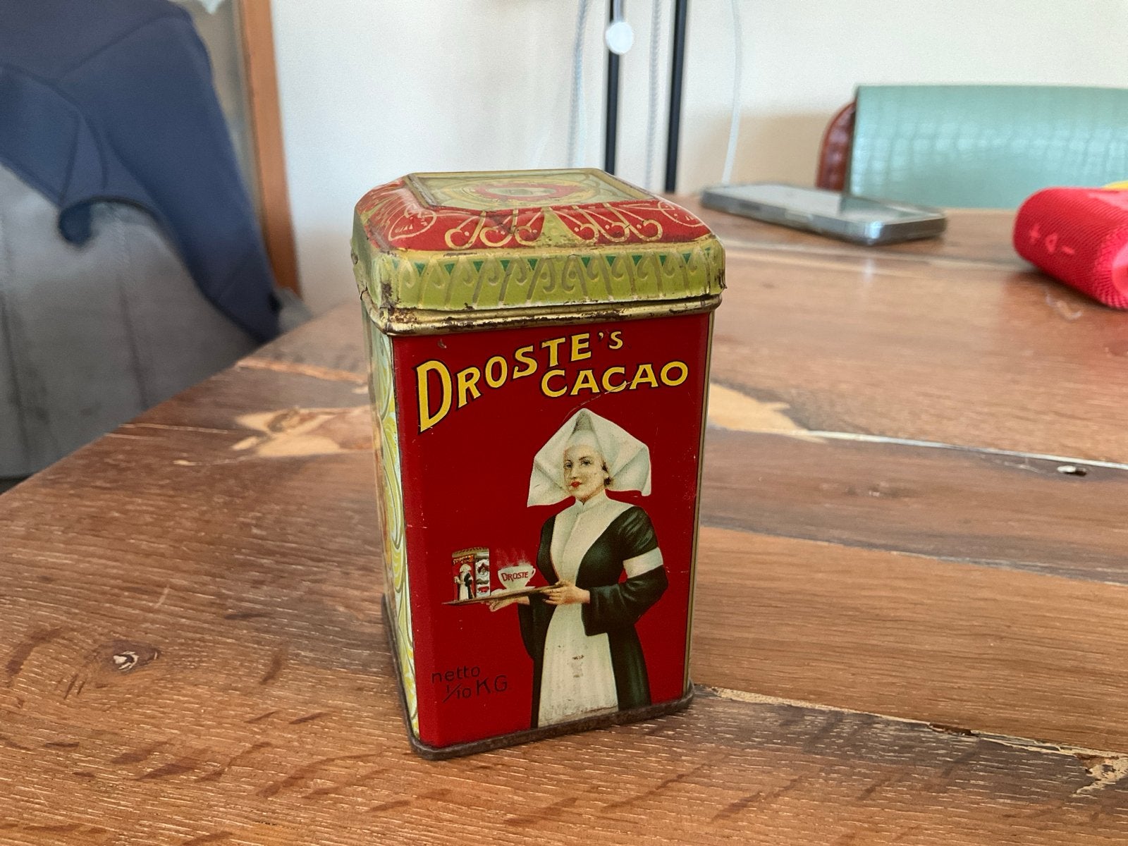 Oud Droste Cacao blikje, 9x5 cm, verzamelobject, Ophalen of Verzenden, Gebruikt, Overige, Droste