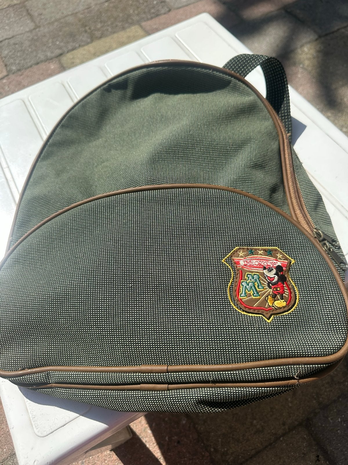 Stevige Disney rugzak groen met Mickey Mouse patch, Gebruikt, Disney of Dora, 25 tot 40 cm, Ophalen of Verzenden