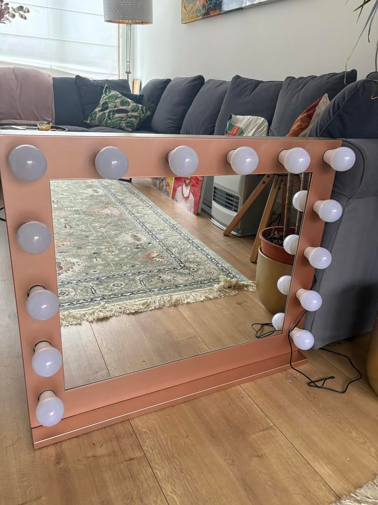 Hollywood Spiegel met Verlichting - Rose Goud, Huis en Inrichting, Woonaccessoires | Spiegels, Ophalen, Gebruikt, Minder dan 100 cm