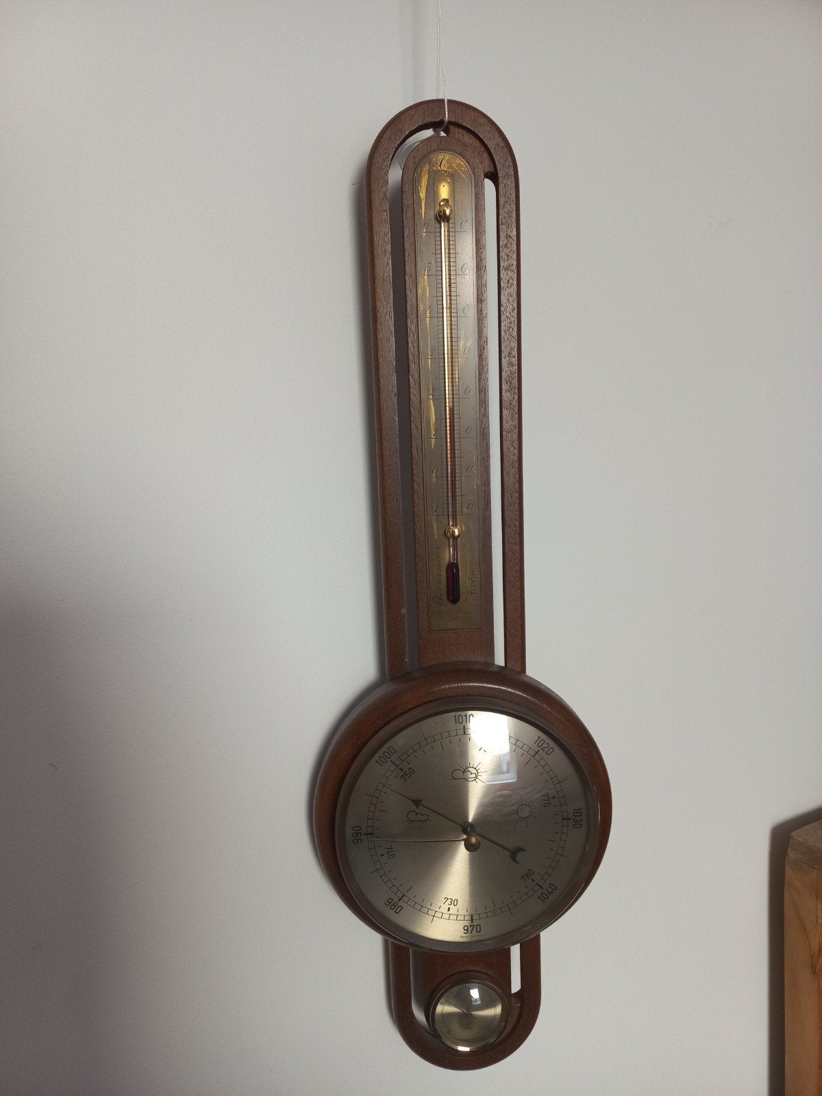 Vintage Barometer met Thermometer - Hout, Ophalen of Verzenden, Zo goed als nieuw, Barometer