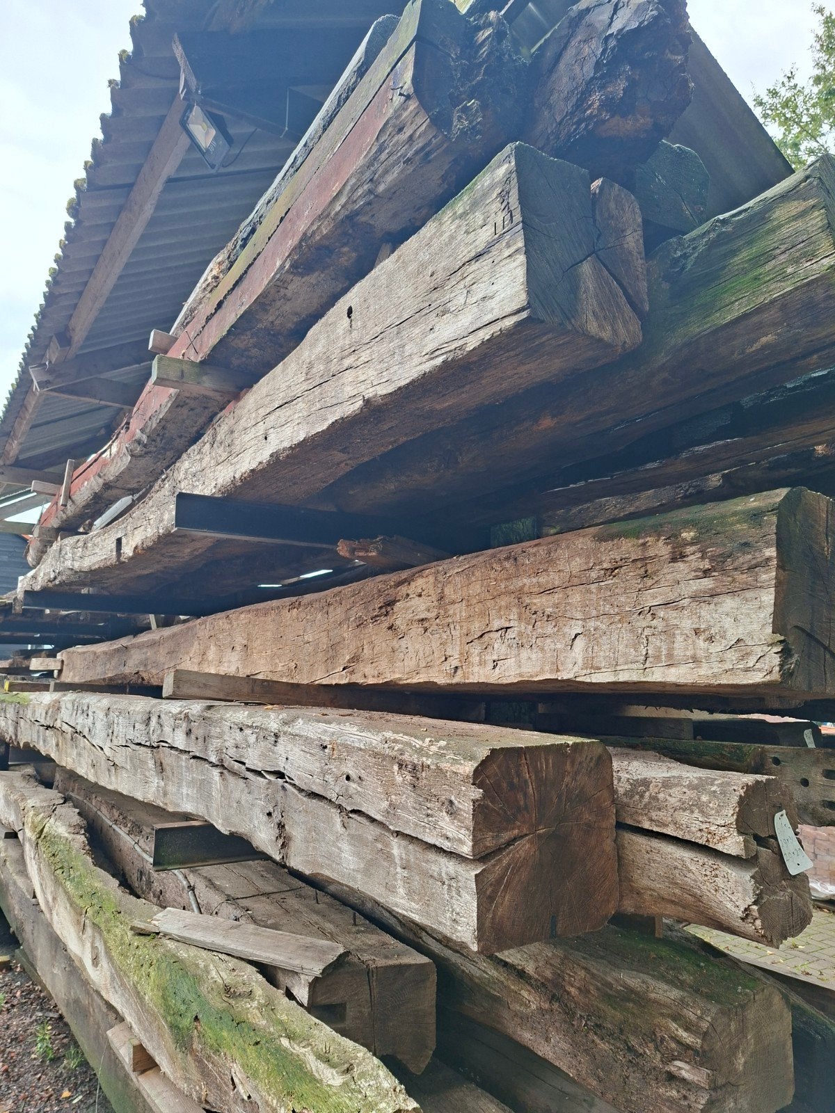 Grote gebruikte eiken gebintbalken - Enorme voorraad!, Doe-het-zelf en Verbouw, Ophalen, Gebruikt, Eiken, Balk