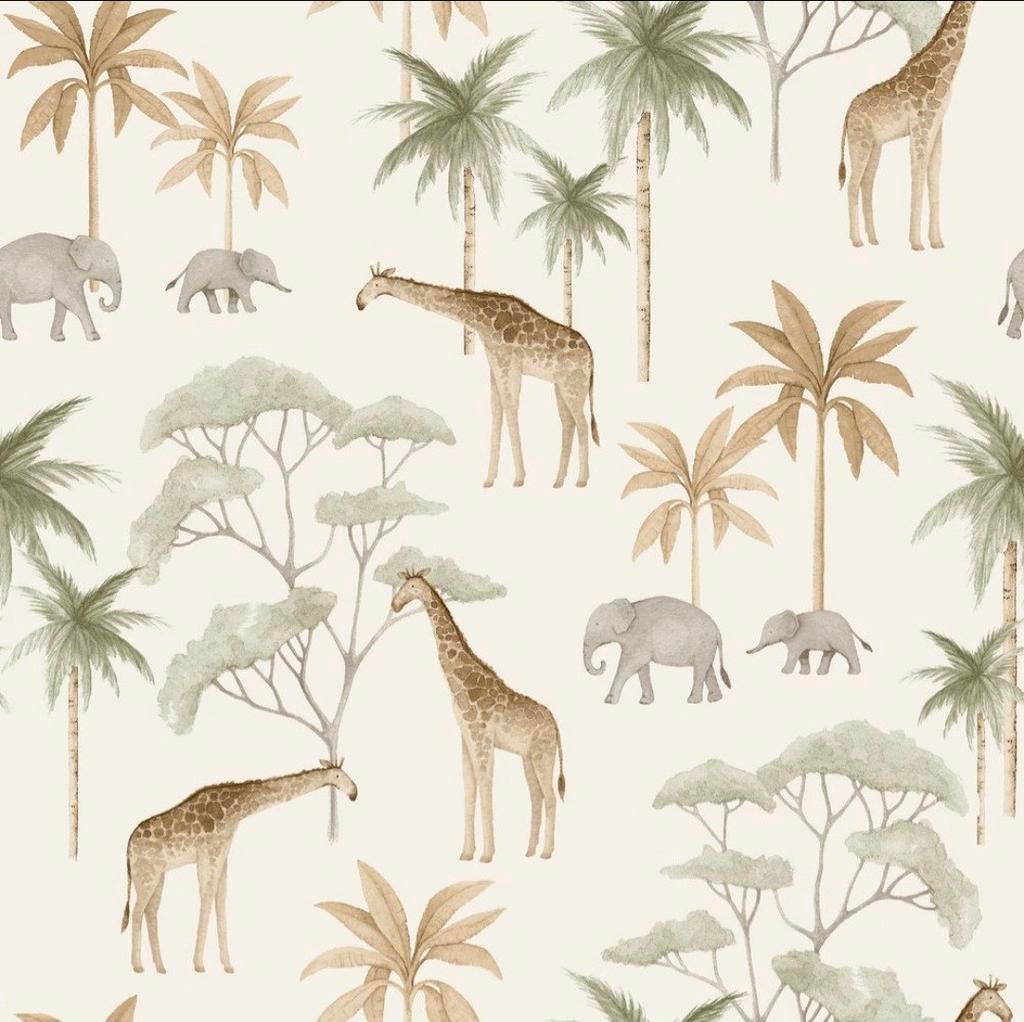 Boråstapeter Savannah Behang - Jungle Dieren & Palmbomen, Huis en Inrichting, Stoffering | Behang, Beige, Bruin, Grijs, Groen