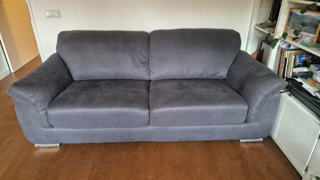 Blauwe twee-zits bank, Huis en Inrichting, Tweepersoons, 75 tot 100 cm, Ophalen of Verzenden, Rechte bank