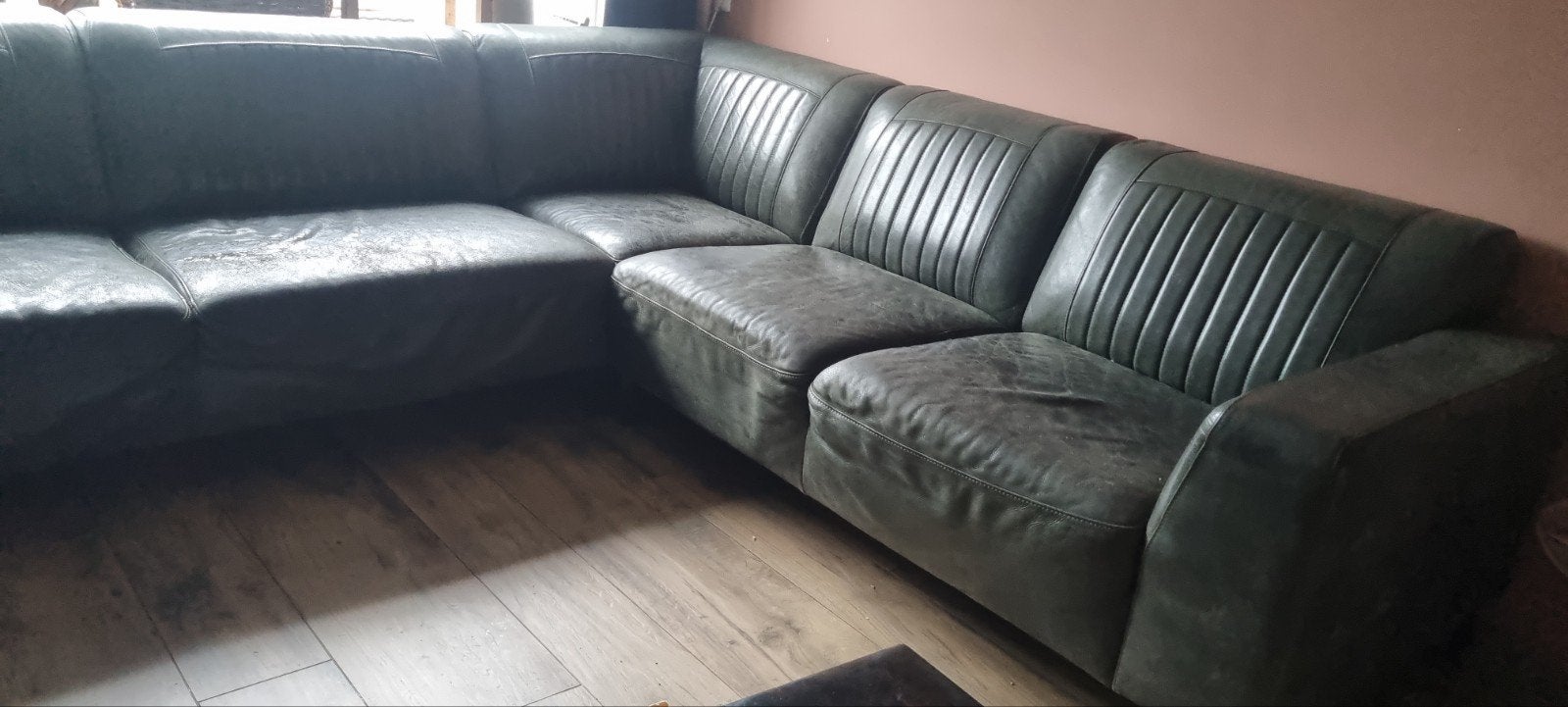 Heerlijke loungebank van  leer, Huis en Inrichting, Ophalen of Verzenden, Gebruikt, Hoekbank, Leer
