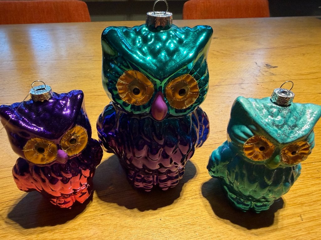 Verzameling uilen, Kerst, glas, steen, natuurlijk materialen, Ophalen of Verzenden, Zo goed als nieuw, Dier