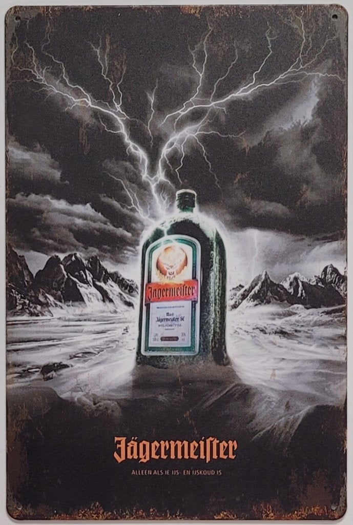Jagermeister bliksem fles reclamebord van metaal wandbord, Verzamelen, Reclamebord, Info@deconoord.nl, Deco Noord, Nieuw