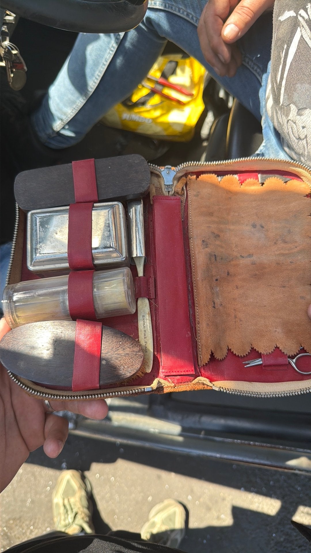 Vintage Scheerset in Leren Etui - Compleet en Authentiek, Antiek en Kunst, Ophalen of Verzenden
