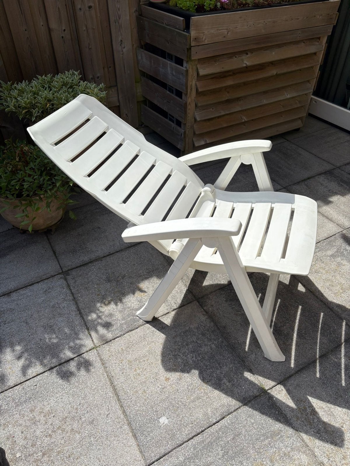 HARTMANN (4 stuks) Verstelbare kunststof tuinstoel, wit, Tuin en Terras, Tuinstoelen, Ophalen of Verzenden, Gebruikt, Kunststof